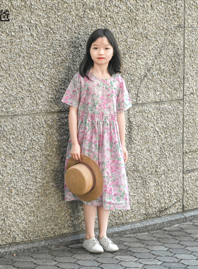 蔡爸爸童装时尚百搭夏装度假风裙子女夏薄款短袖连衣裙母女装1239