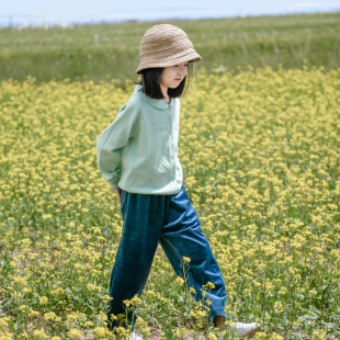 娃娃领绿色上衣533 蔡爸爸童装 针织衫 文艺女童长袖 963 2026春秋装