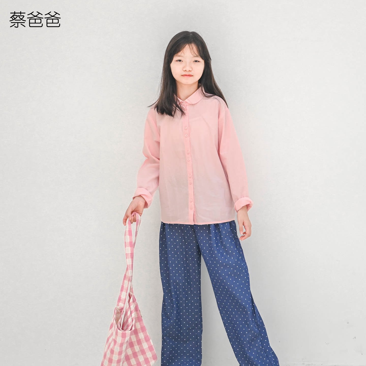 蔡爸爸童装春秋装少女全棉娃娃领衬衫长袖粉红上衣服102+160+637