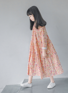 蔡爸爸童装2026新款春秋装女大童碎花裙长袖长款少女连衣裙子1057