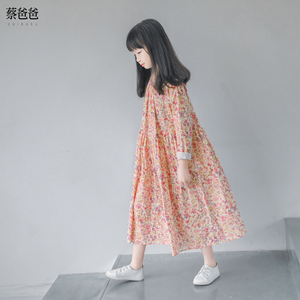 蔡爸爸童装2024新款秋装女大童碎花裙长袖长款少女连衣裙子1057