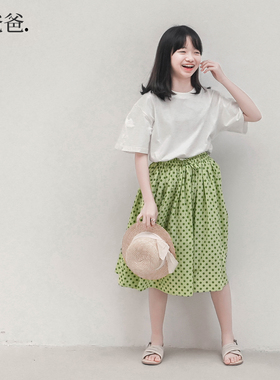 蔡爸爸原创童装白色短袖t恤新品夏季上衣服百搭小个子女装682+607