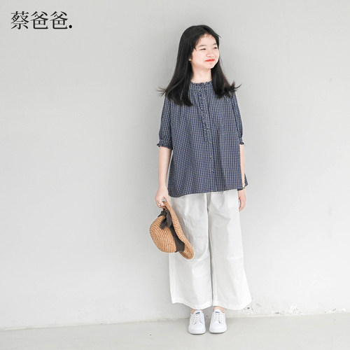 春秋季女孩文艺范宽松白色阔口裤