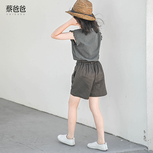 百搭小背心 t恤 新款 女童少女无袖 灰色上衣服907 夏装 蔡爸爸童装