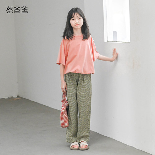 夏装大童t恤天丝粉色上衣女童