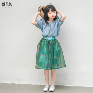 上衣少女衬衫 中国风衣服女童蓝色文艺中式 731 2025夏装 蔡爸爸童装