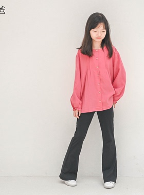 蔡爸爸童装 天丝麻春装小个子女装 大童粉红色长袖衬衫321+933