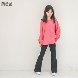 大童粉红色长袖 小个子女装 天丝麻春装 933 321 C617 衬衫 蔡爸爸童装
