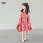 蔡爸爸童装 红色碎花连衣裙子708 夏装 女大童全棉背心裙2026款 时尚