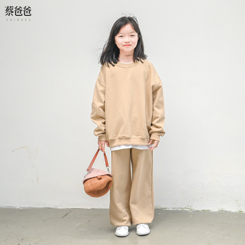 蔡爸爸大童装时尚冬装加厚加绒卫衣学生男女卡其宽松休闲套装1300