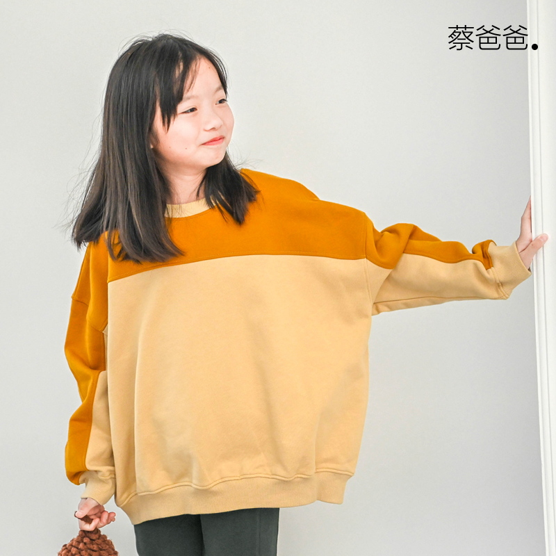 蔡爸爸童装时尚冬装男女大童卫衣宽松拼色薄绒黄色卫衣1318+1008