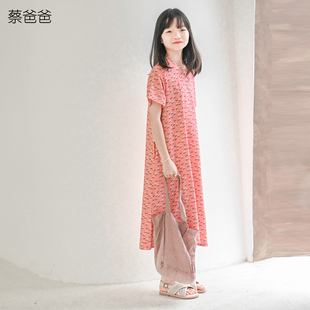 蔡爸爸童装2026新款夏装女大童少女度假风裙子印花t恤连衣裙556