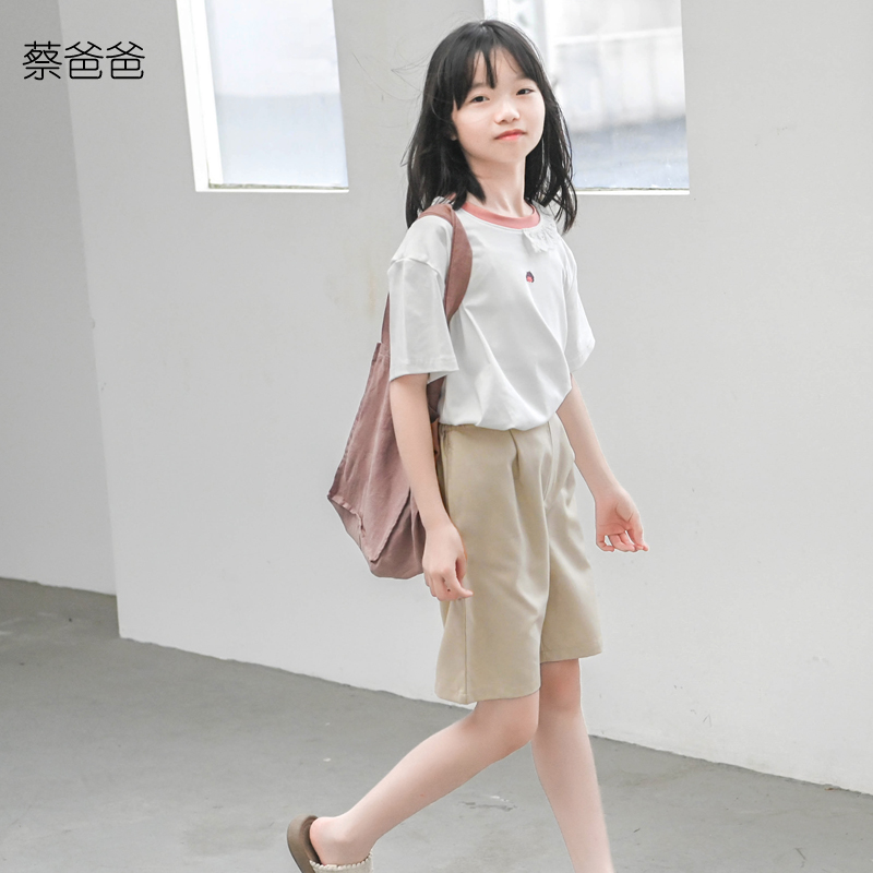 卡通t恤夏装女童花边领白色上衣