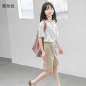 子 蔡爸爸童装 中大童163 夏装 女童超好看裤 百搭文艺米色中裤 新款