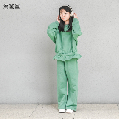 全棉毛圈卫衣秋冬女大童绿色套装