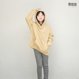 宽松套头卫衣男女童带帽加绒米白卫衣A27 冬装 1187 新款 蔡爸爸童装