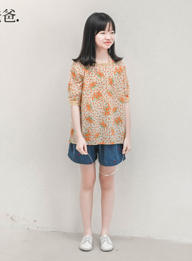 蔡爸爸独特童装橙花半袖上衣新品夏装中童女孩超好看衣服886+892
