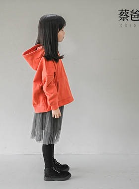 蔡爸爸童装冬季休闲卫衣男女童带帽卫衣橙色套头加绒卫衣1172+066