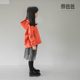 蔡爸爸童装冬季休闲卫衣男女童带帽卫衣橙色套头加绒卫衣1172+066