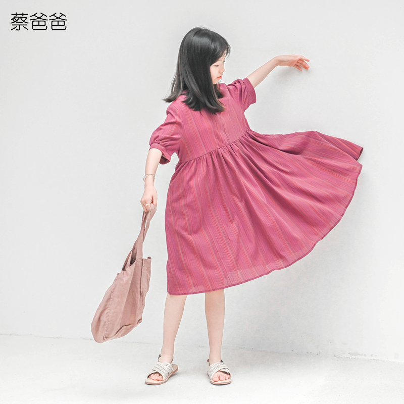 蔡爸爸童装2026新款文艺条纹连衣裙夏装中大童独特女童裙薄款553