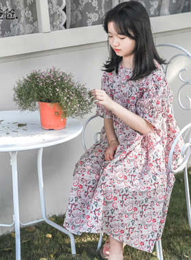 蔡爸爸童装公主碎花裙2026新款夏装女孩轻薄宽松大裙摆连衣裙878