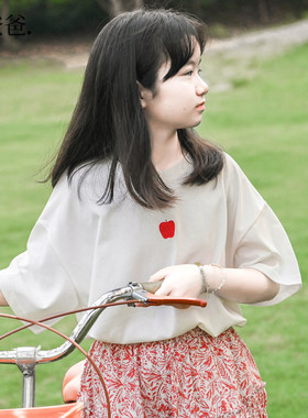 苹果白色上衣夏季男女大童t恤