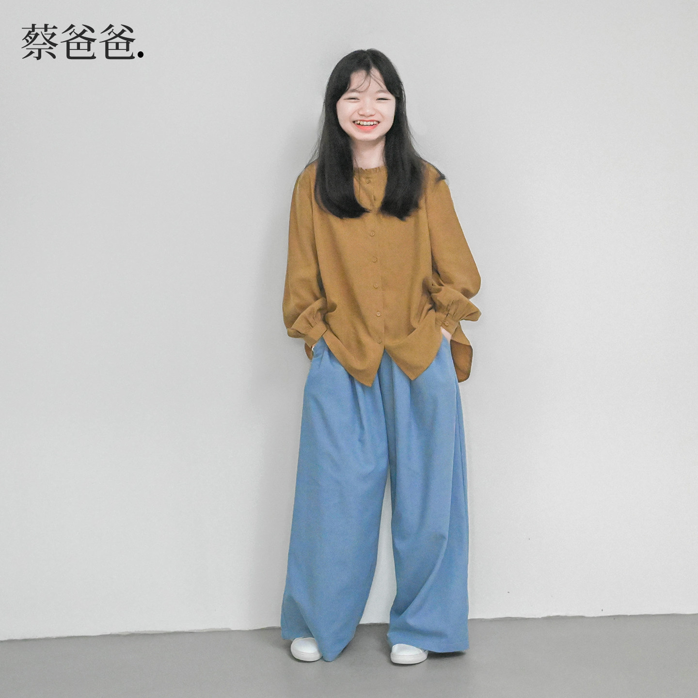 蔡爸爸休闲春秋新款女童蓝色长裤