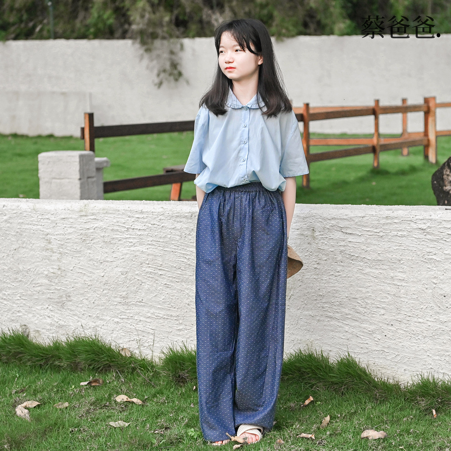 蔡爸爸童装赛莱尔衬衫新品夏季蓝色上衣小个子女装超好看952+018