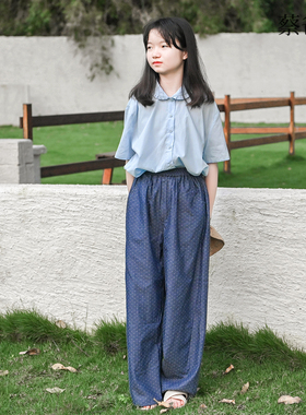 蔡爸爸童装赛莱尔衬衫新品夏季蓝色上衣小个子女装超好看952+018