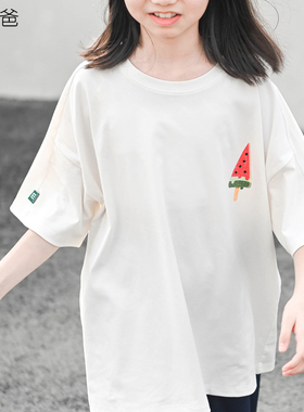 蔡爸爸童装26夏装洋气休闲男女儿童白色短袖t恤冰棍上衣381+177