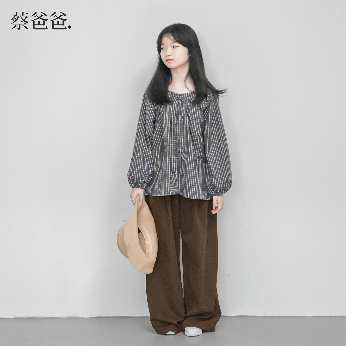 春秋装女童格子休闲日系长袖衬衫