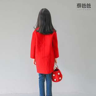 蔡爸爸童装双面羊绒大衣新年母女装红外套女小童红色冬装女装706