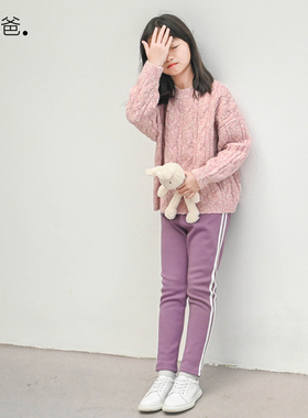 蔡爸爸童装紧身打底裤冬装大童时尚紫色加绒加厚秋裤子1178+1187