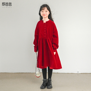 蔡爸爸女童装2026新款春秋暗红色新年服装喜庆中式旗袍连衣裙1236