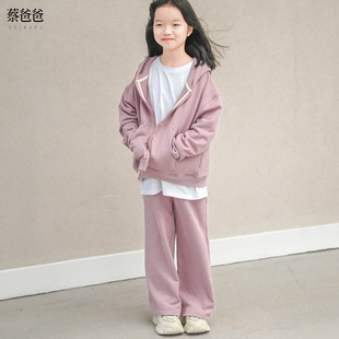 裤 蔡爸爸童装 初高中女生纯棉套装 春秋装 子A51 休闲粉色卫衣服套装