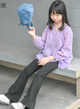 蔡爸爸童装百搭新款喇叭瑜伽裤女大童夏装黑色长裤子300+519+933