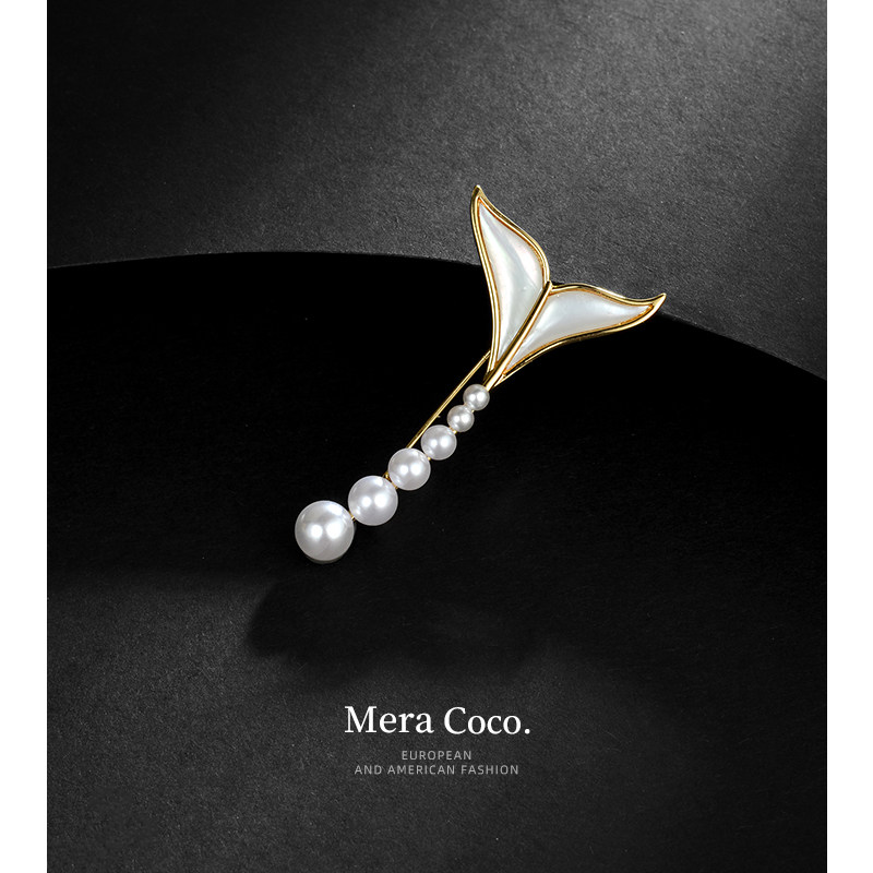 MeraCoco设计感天然母贝人鱼尾胸针女高端精致珍珠胸花别针配饰男