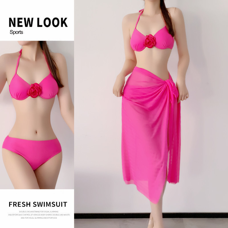 多巴胺辣妹2026年泳衣女感纯欲性感长裙比基尼钢托聚拢三件套