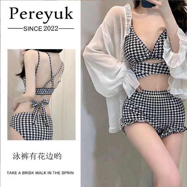 秒发宋智雅游泳衣千鸟格子比基尼