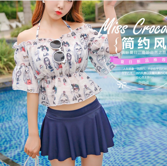 品牌清仓孤品一套荷叶边罩衫女钢托聚拢比基尼裙式三件套性感泳衣