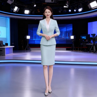 2025秋冬浅蓝西装 套裙职业艺考制服女主持人教师客服面试职业正装