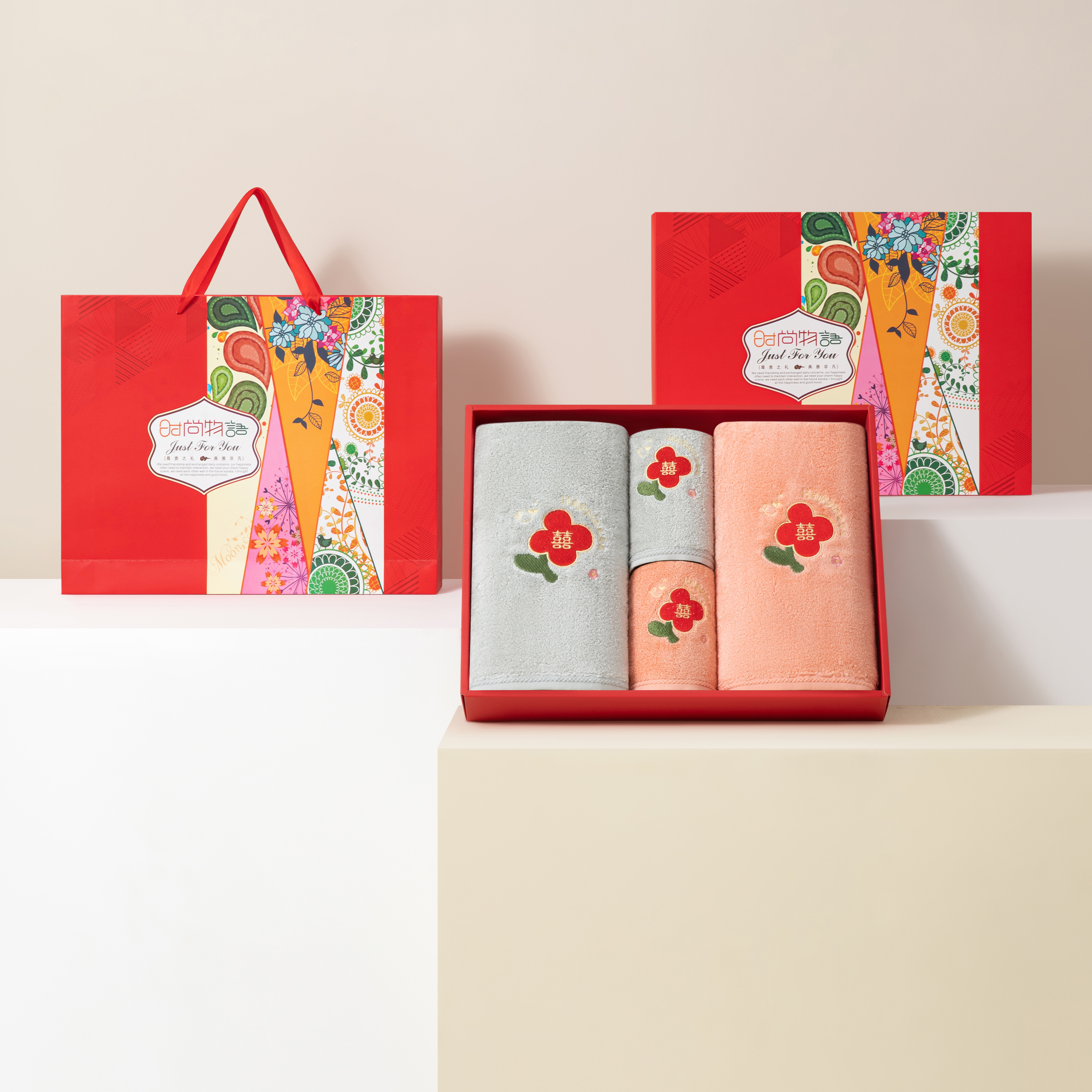 吸水纯棉不掉毛毛巾陪嫁4件套