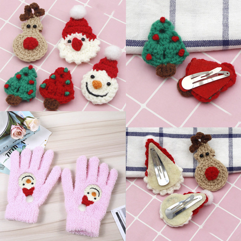 冬季手钩毛线圣诞老人雪人麋鹿 diy儿童圣诞系列发夹围巾饰品配件