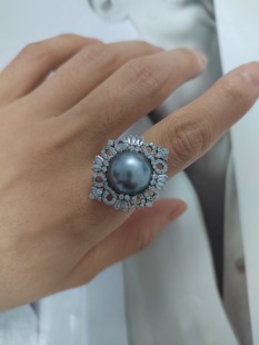天然海水大溪地巴洛克珍珠戒指纯银戒指放漏