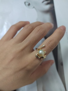 天然海水金珠戒指纯银开口戒指金珠圆珠戒指