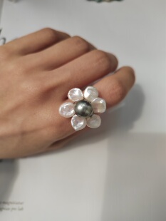 天然海水大溪地淡水花瓣珍珠戒指开口调节福利款