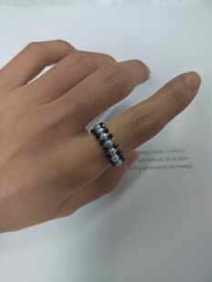 天然海水真多麻巴洛克珍珠戒指编织款黑尖晶戒指