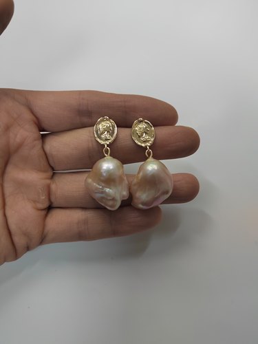 天然淡水巴洛克珍珠耳环大巴耳钉银针耳钉福利款