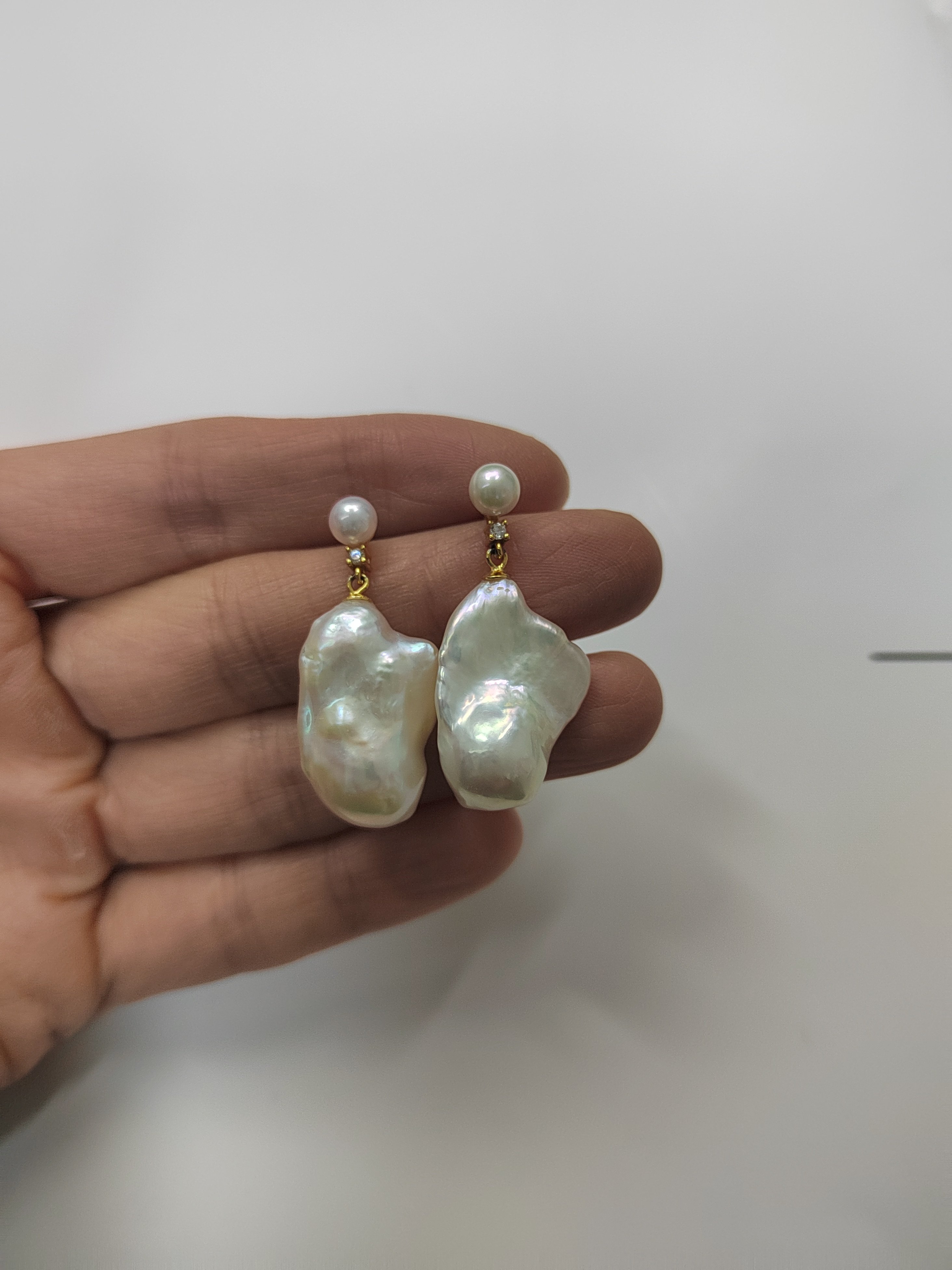 天然淡水巴洛克珍珠耳环双珠款大巴耳钉福利款