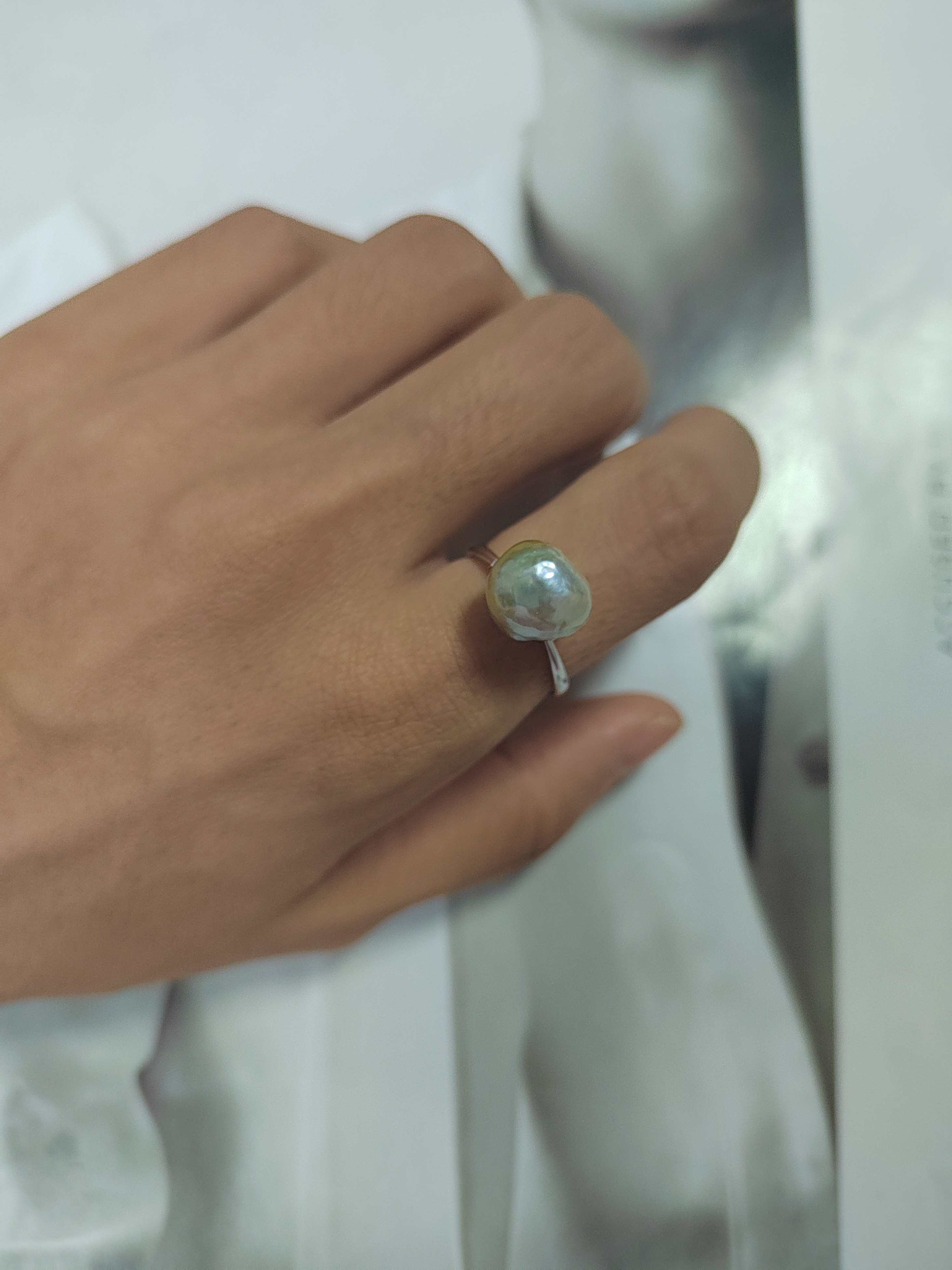 天然海水巴洛克珍珠戒指纯银戒指开口调节